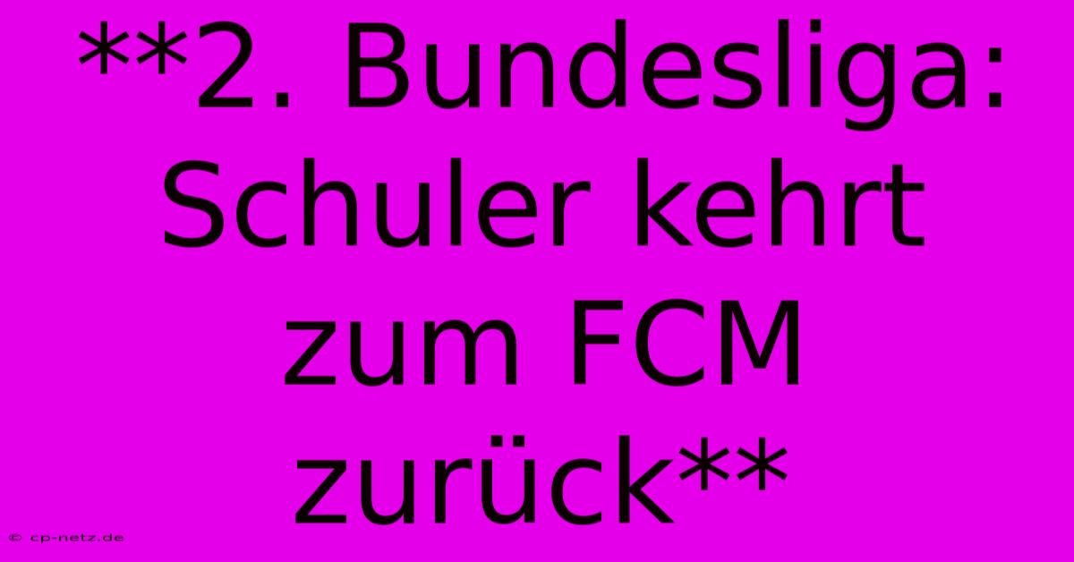 **2. Bundesliga: Schuler Kehrt Zum FCM Zurück**