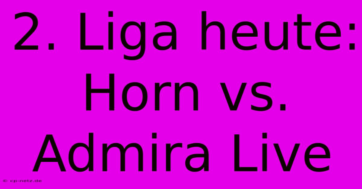 2. Liga Heute: Horn Vs. Admira Live