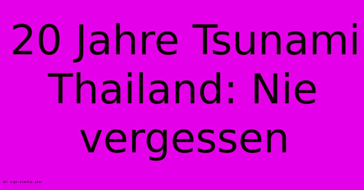 20 Jahre Tsunami Thailand: Nie Vergessen