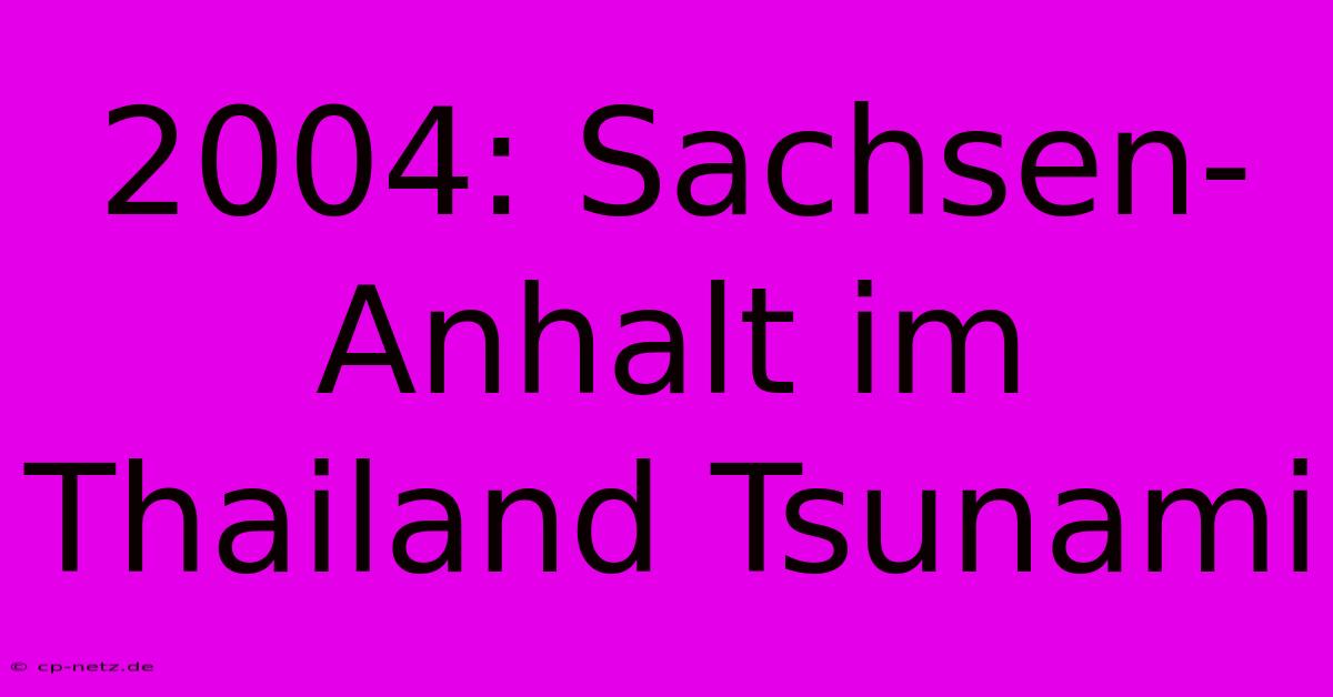 2004: Sachsen-Anhalt Im Thailand Tsunami