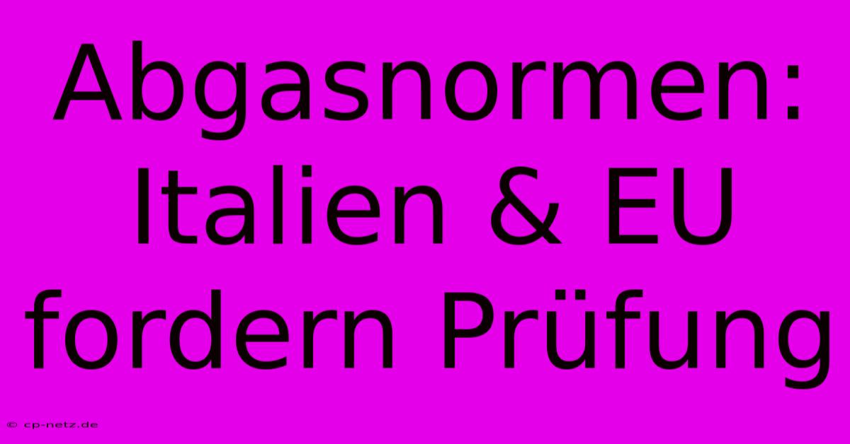 Abgasnormen: Italien & EU Fordern Prüfung