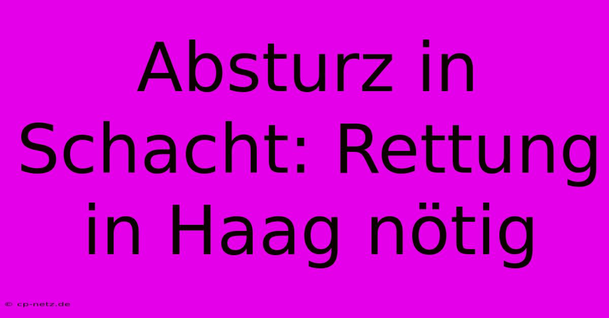 Absturz In Schacht: Rettung In Haag Nötig