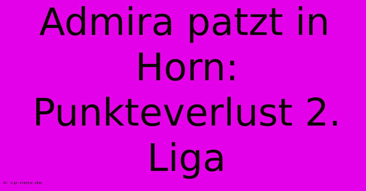 Admira Patzt In Horn: Punkteverlust 2. Liga