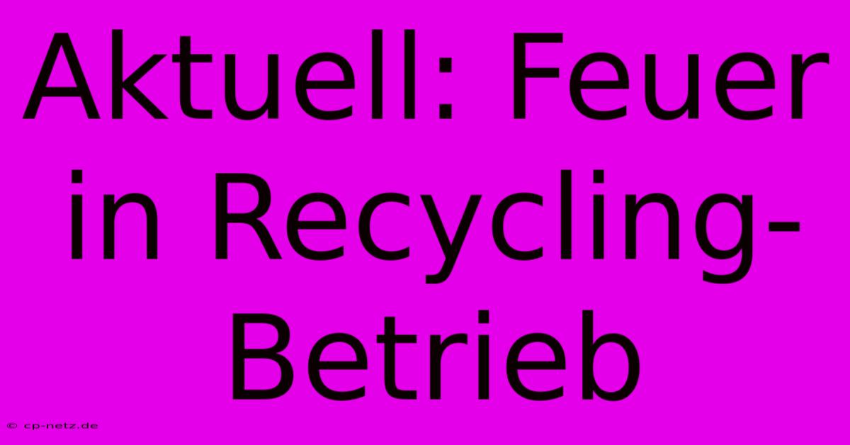 Aktuell: Feuer In Recycling-Betrieb