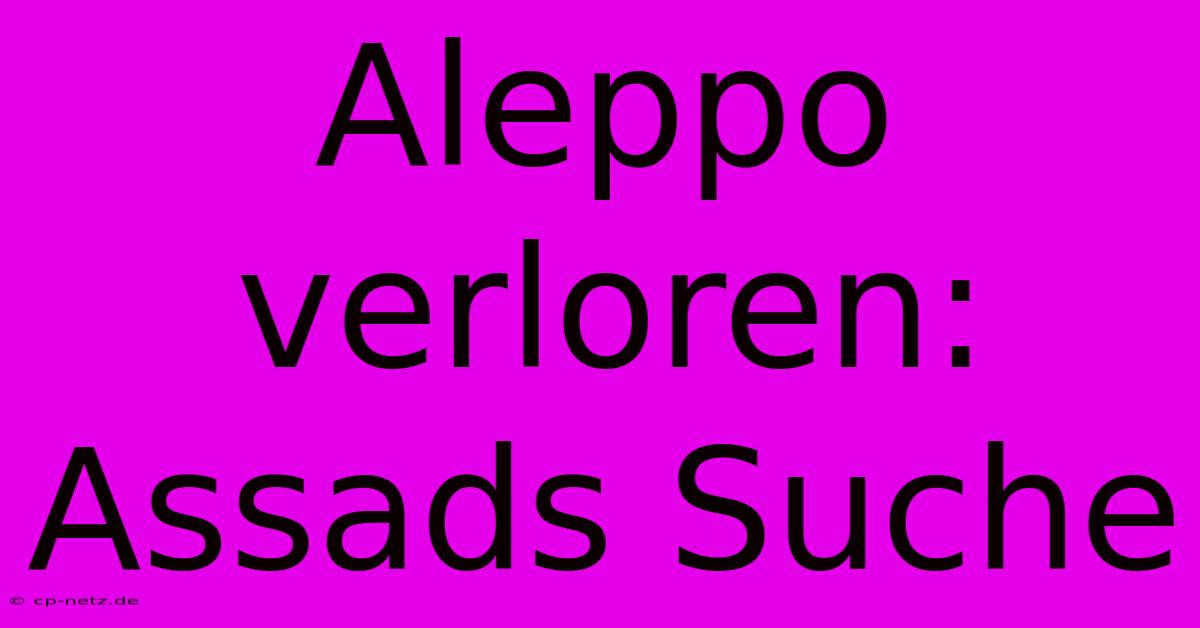 Aleppo Verloren: Assads Suche