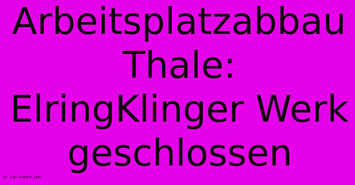 Arbeitsplatzabbau Thale: ElringKlinger Werk Geschlossen