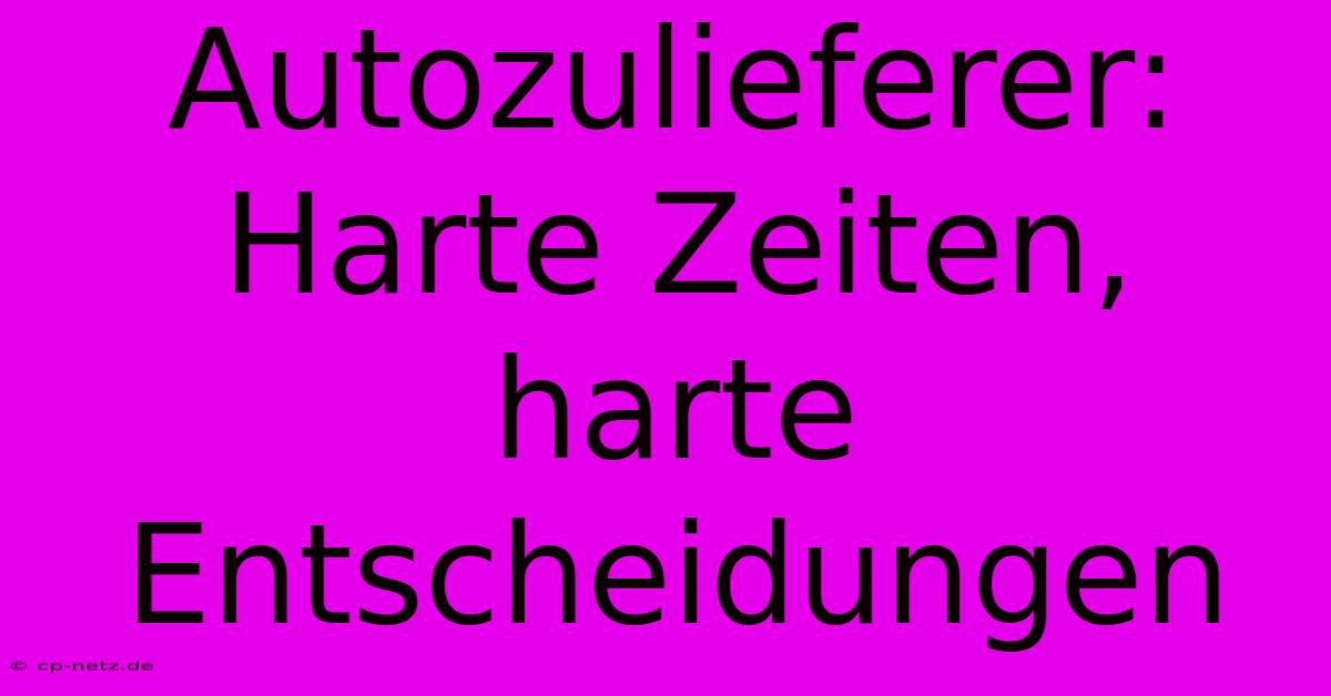 Autozulieferer: Harte Zeiten, Harte Entscheidungen