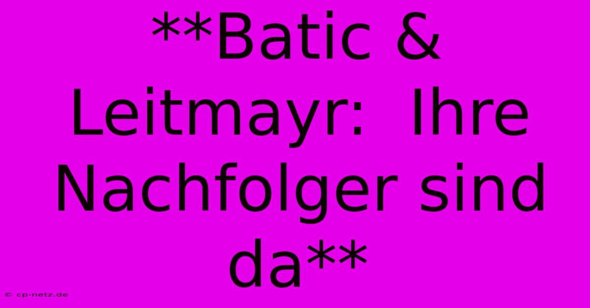 **Batic & Leitmayr:  Ihre Nachfolger Sind Da**