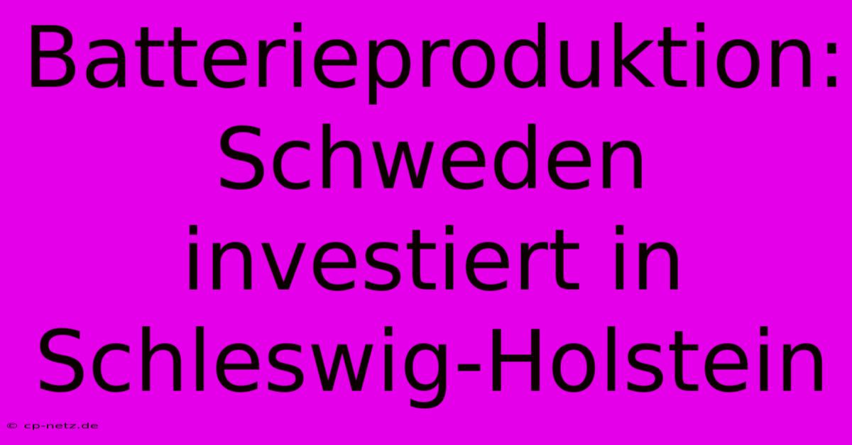 Batterieproduktion: Schweden Investiert In Schleswig-Holstein