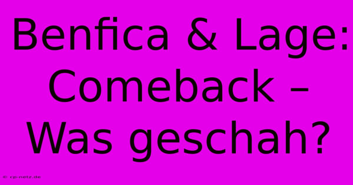 Benfica & Lage: Comeback – Was Geschah?