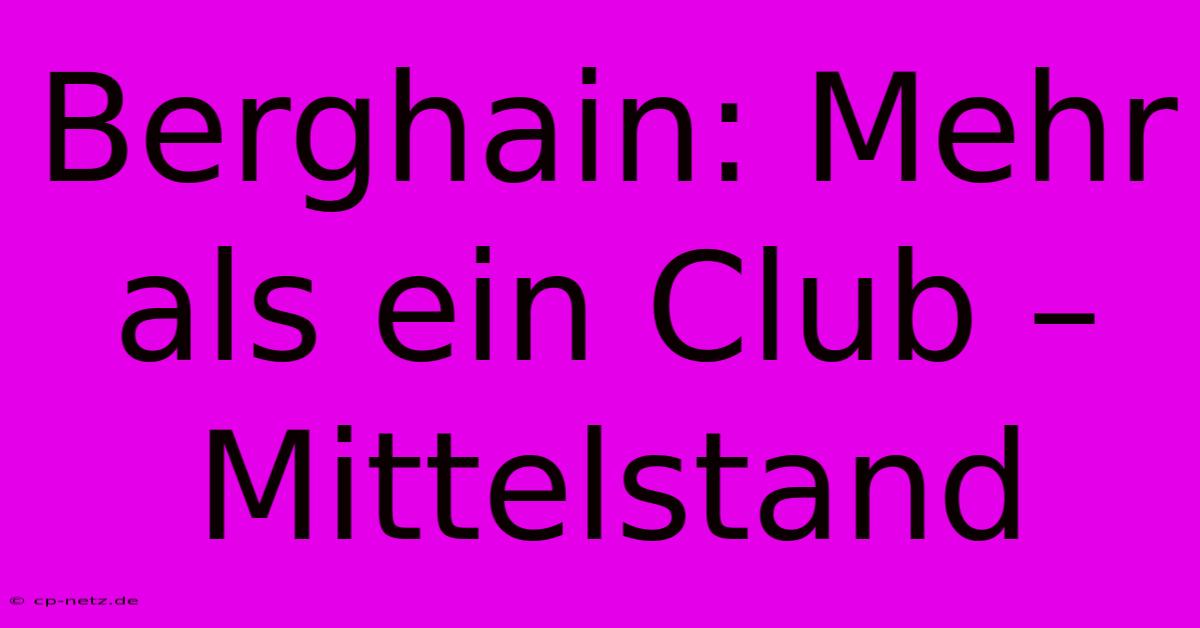 Berghain: Mehr Als Ein Club – Mittelstand