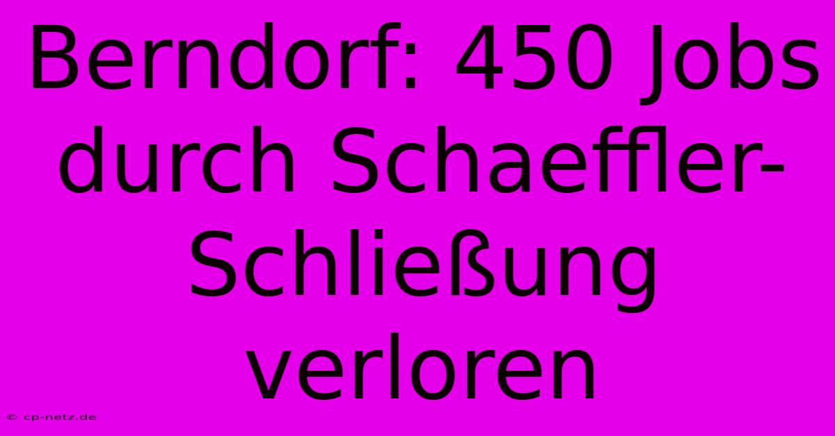 Berndorf: 450 Jobs Durch Schaeffler-Schließung Verloren