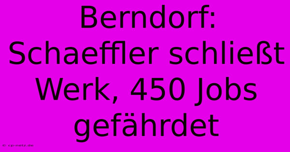 Berndorf: Schaeffler Schließt Werk, 450 Jobs Gefährdet