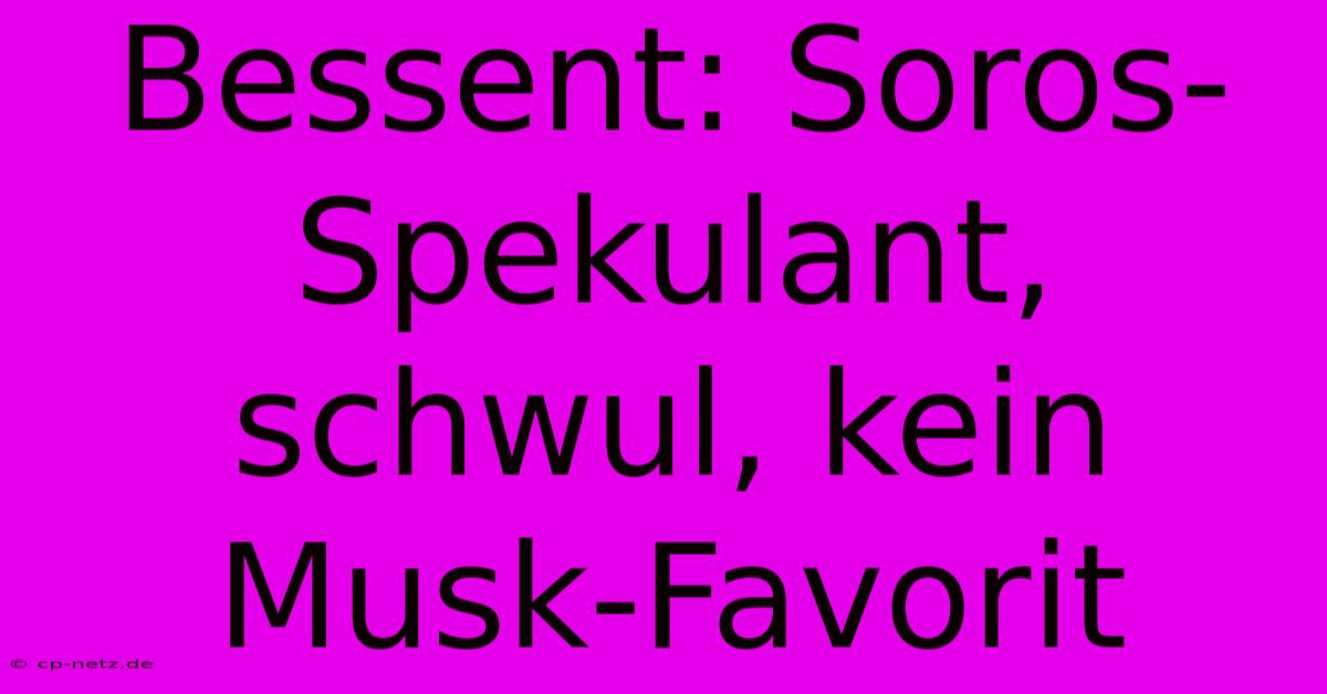 Bessent: Soros-Spekulant, Schwul, Kein Musk-Favorit