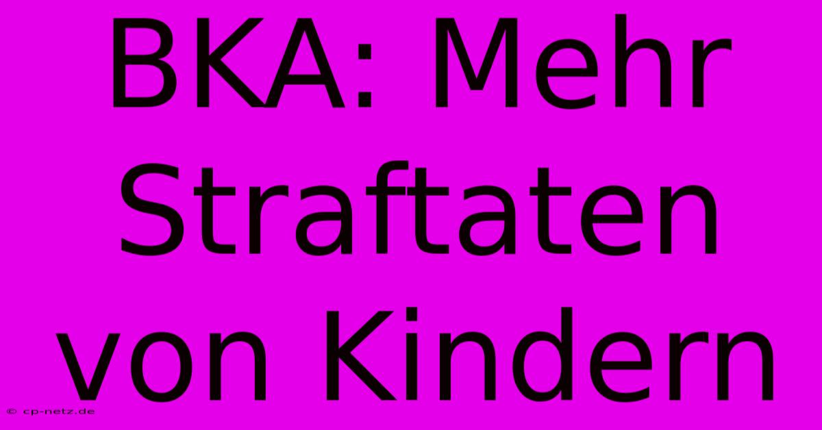 BKA: Mehr Straftaten Von Kindern