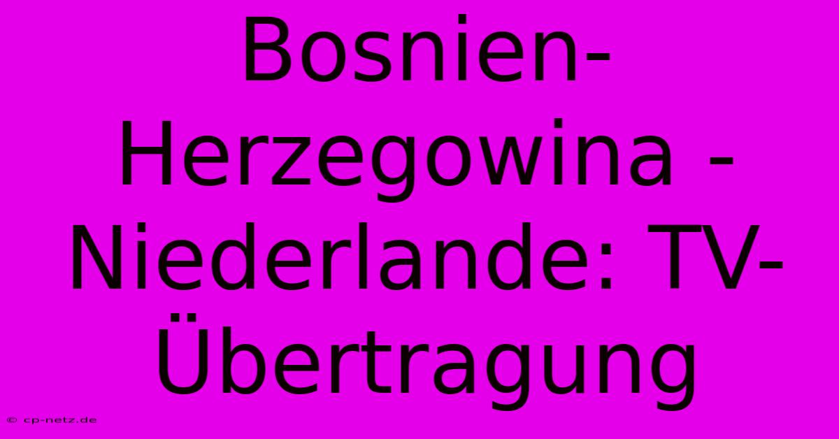 Bosnien-Herzegowina - Niederlande: TV-Übertragung