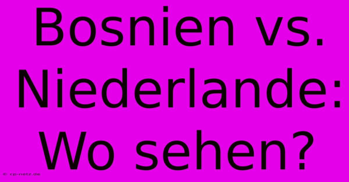 Bosnien Vs. Niederlande: Wo Sehen?