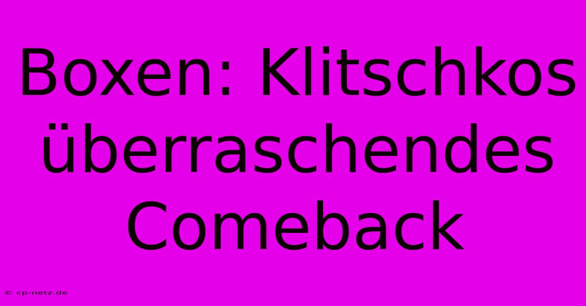 Boxen: Klitschkos Überraschendes Comeback