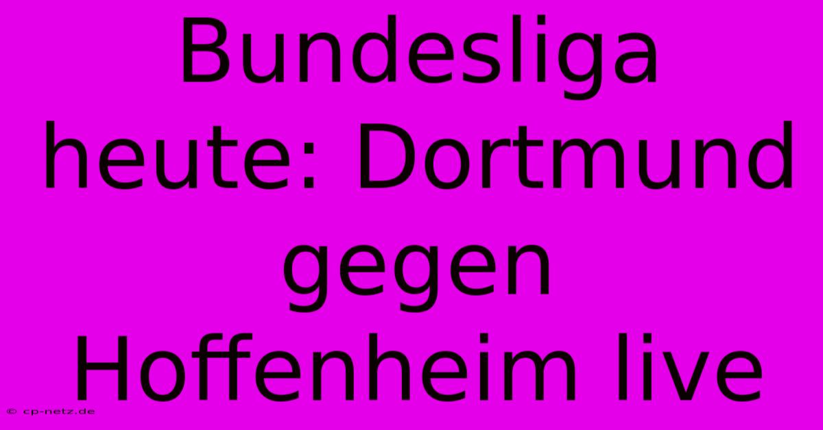 Bundesliga Heute: Dortmund Gegen Hoffenheim Live