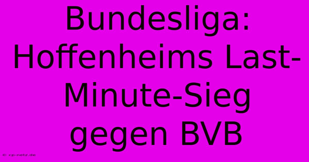 Bundesliga: Hoffenheims Last-Minute-Sieg Gegen BVB