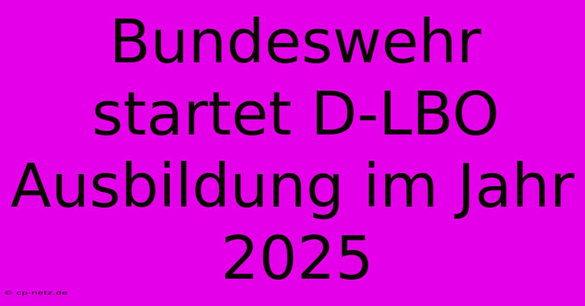 Bundeswehr Startet D-LBO Ausbildung Im Jahr 2025