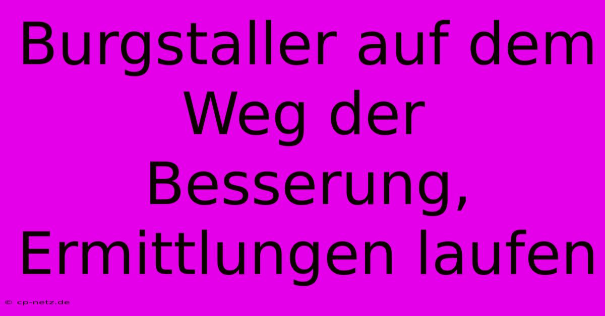 Burgstaller Auf Dem Weg Der Besserung, Ermittlungen Laufen