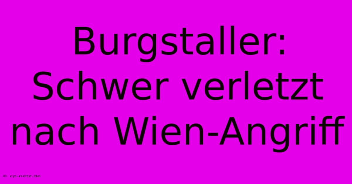 Burgstaller: Schwer Verletzt Nach Wien-Angriff