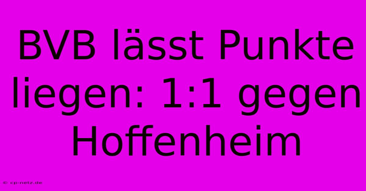 BVB Lässt Punkte Liegen: 1:1 Gegen Hoffenheim