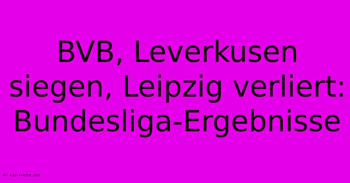 BVB, Leverkusen Siegen, Leipzig Verliert: Bundesliga-Ergebnisse