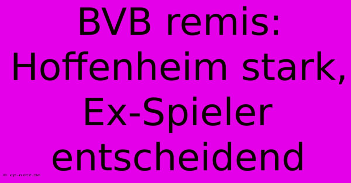 BVB Remis: Hoffenheim Stark, Ex-Spieler Entscheidend