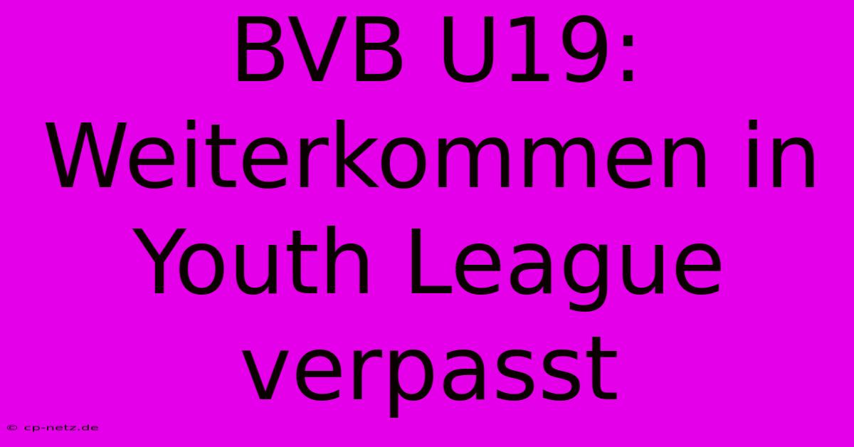 BVB U19:  Weiterkommen In Youth League Verpasst