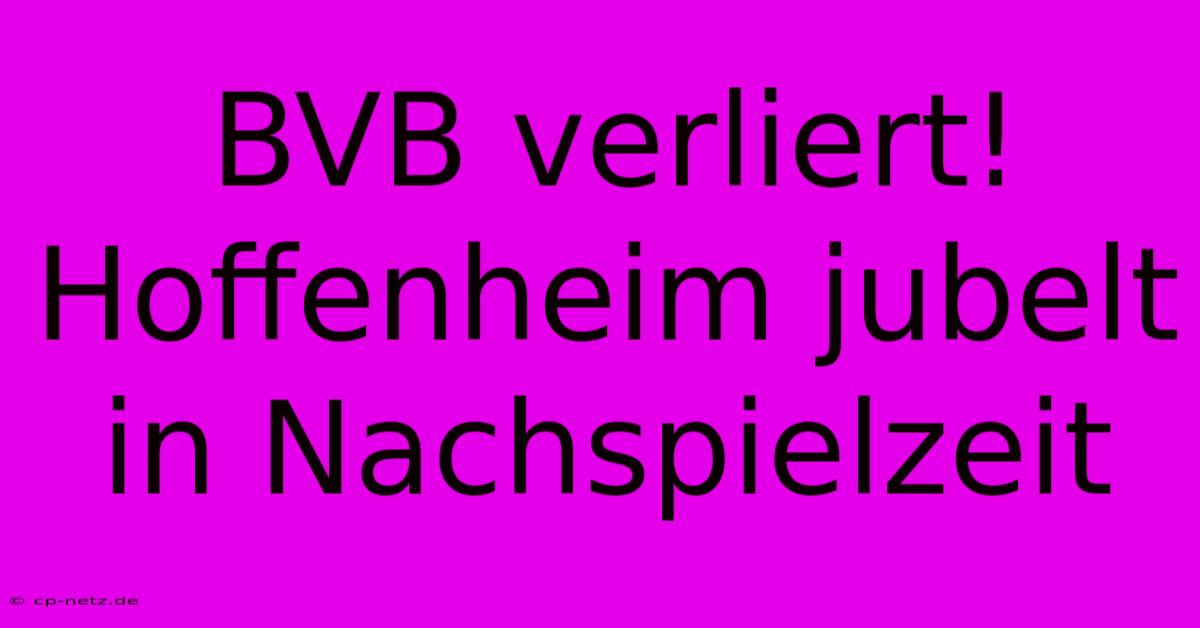 BVB Verliert! Hoffenheim Jubelt In Nachspielzeit