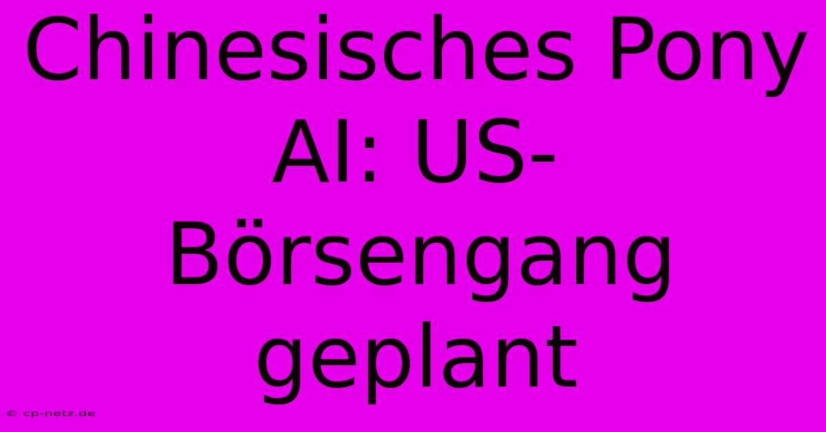 Chinesisches Pony AI: US-Börsengang Geplant