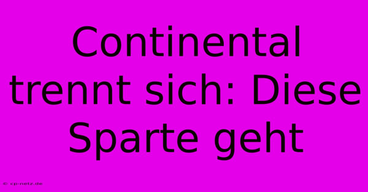 Continental Trennt Sich: Diese Sparte Geht