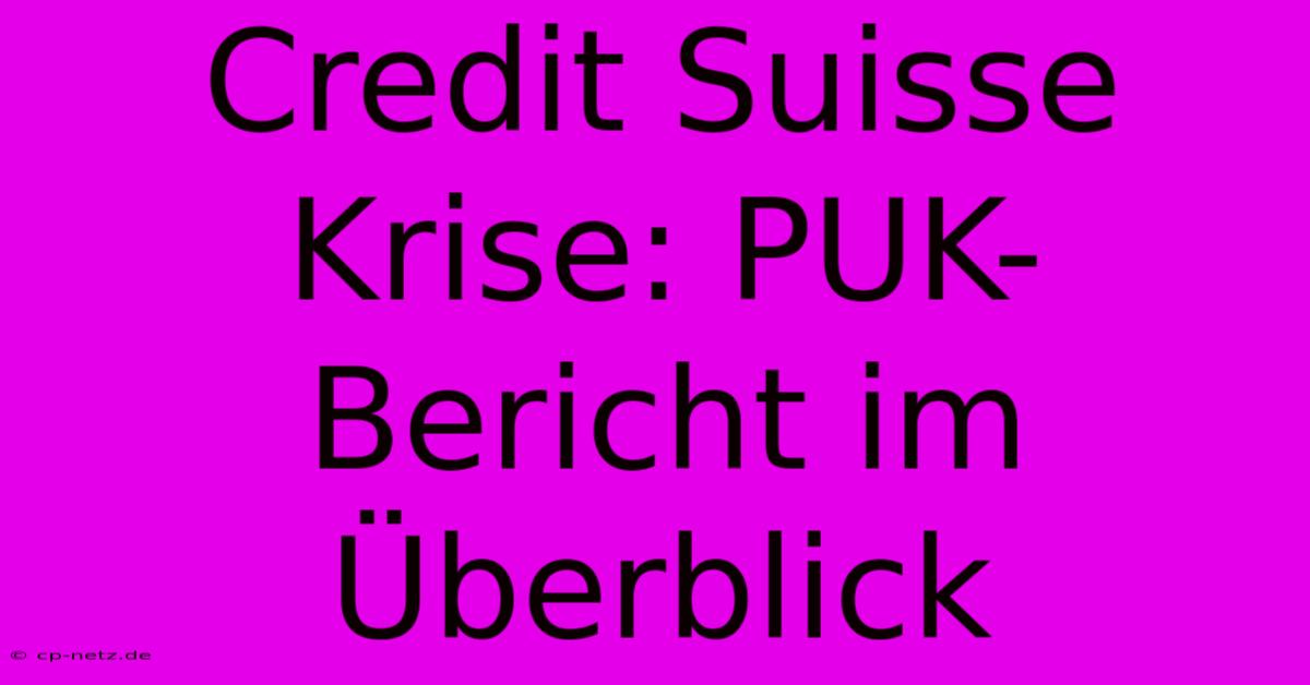 Credit Suisse Krise: PUK-Bericht Im Überblick