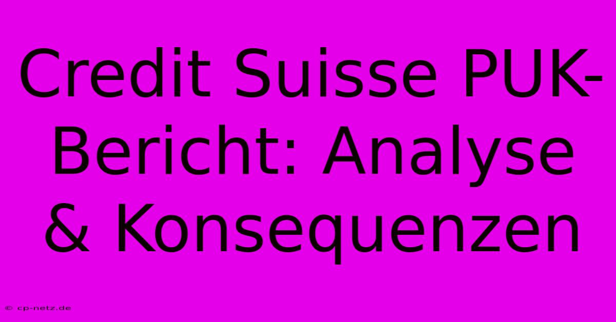 Credit Suisse PUK-Bericht: Analyse & Konsequenzen