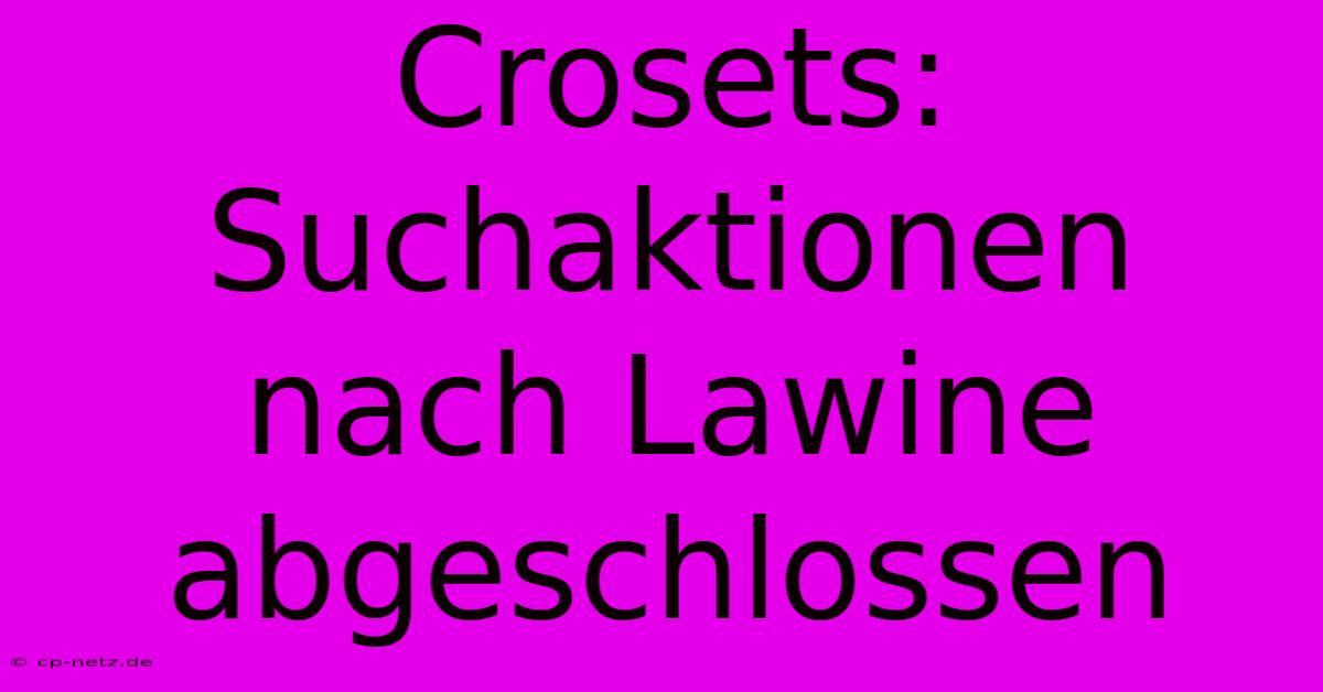 Crosets: Suchaktionen Nach Lawine Abgeschlossen