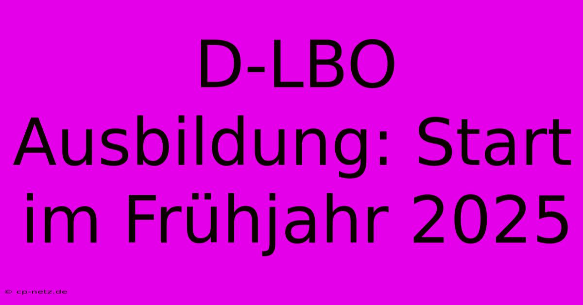 D-LBO Ausbildung: Start Im Frühjahr 2025