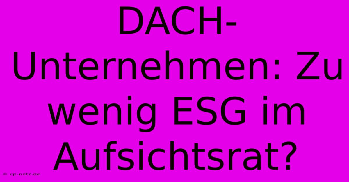 DACH-Unternehmen: Zu Wenig ESG Im Aufsichtsrat?