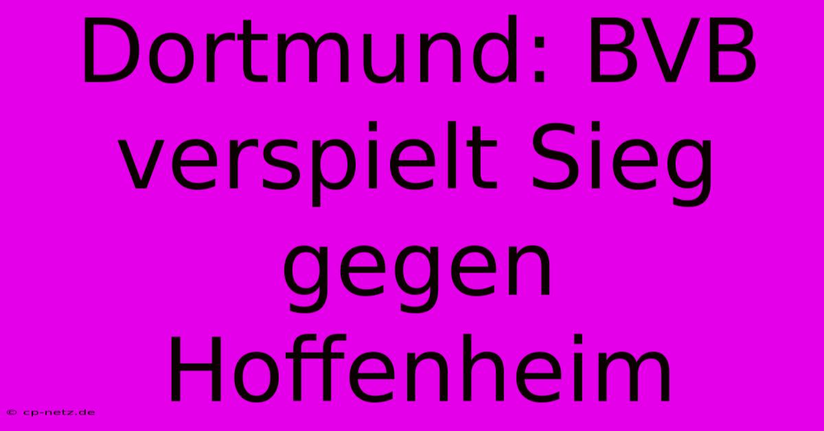 Dortmund: BVB Verspielt Sieg Gegen Hoffenheim