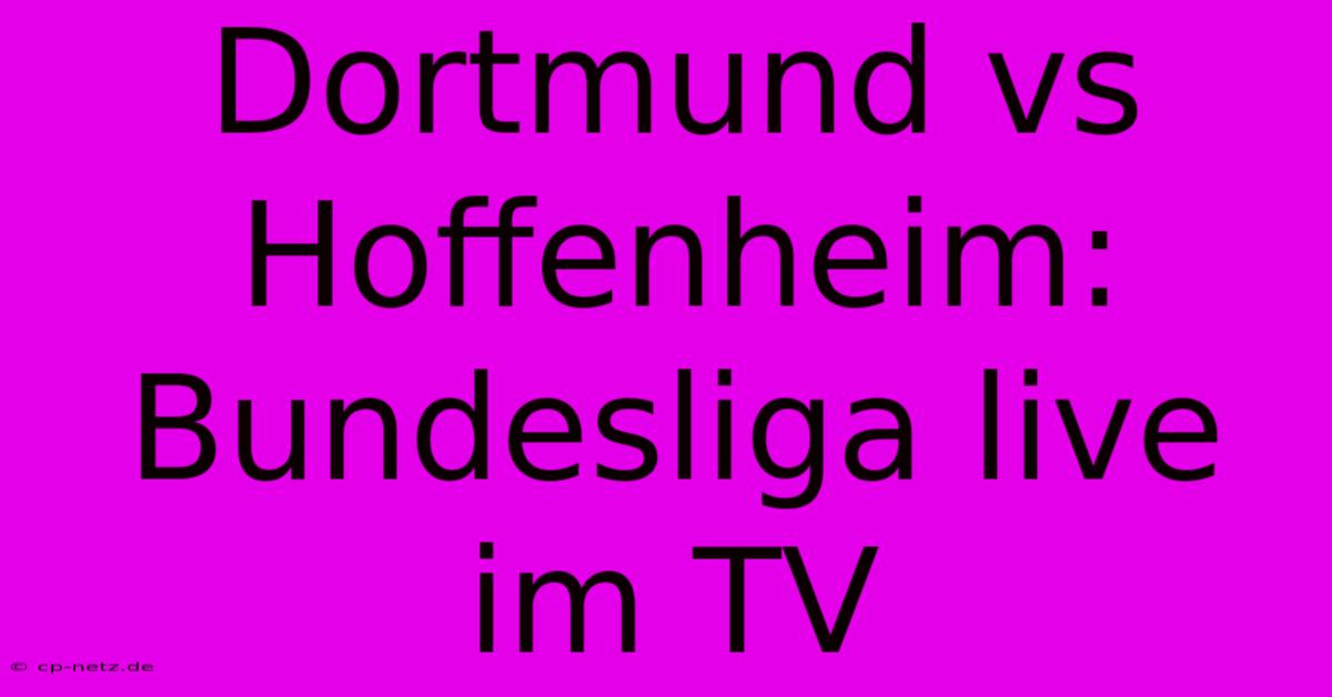 Dortmund Vs Hoffenheim: Bundesliga Live Im TV