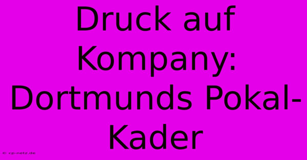 Druck Auf Kompany: Dortmunds Pokal-Kader