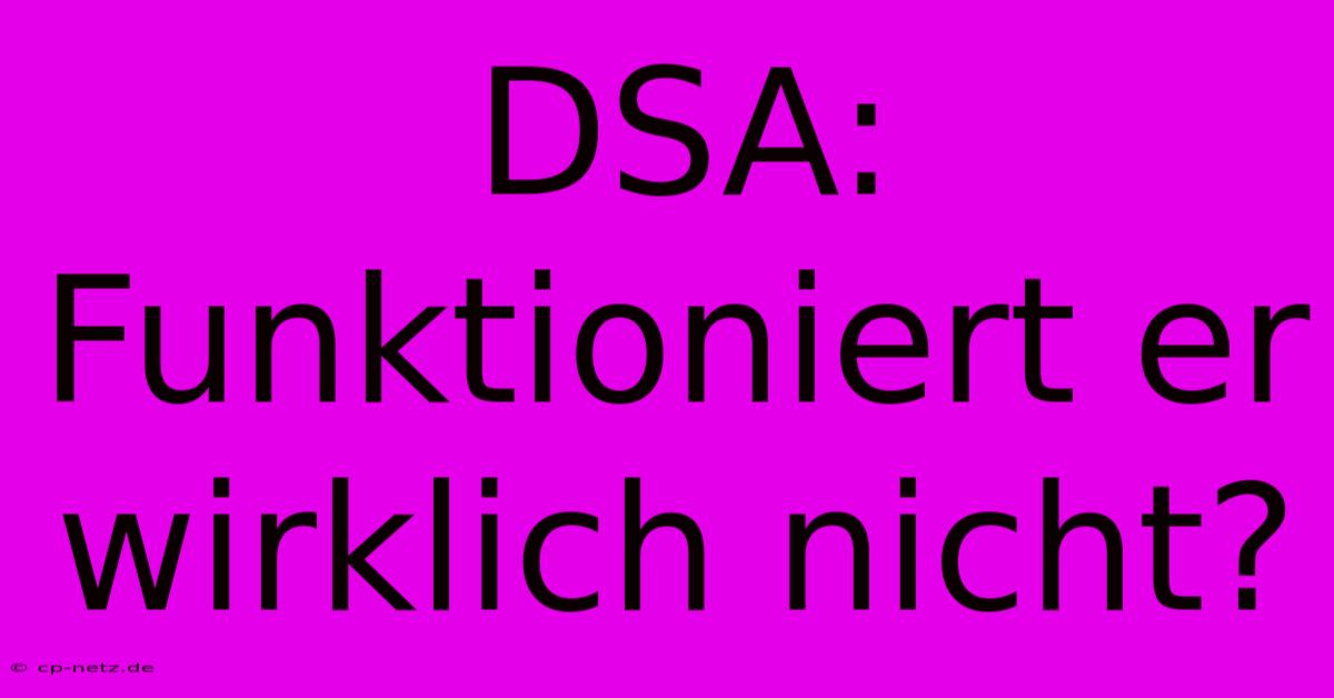 DSA:  Funktioniert Er Wirklich Nicht?