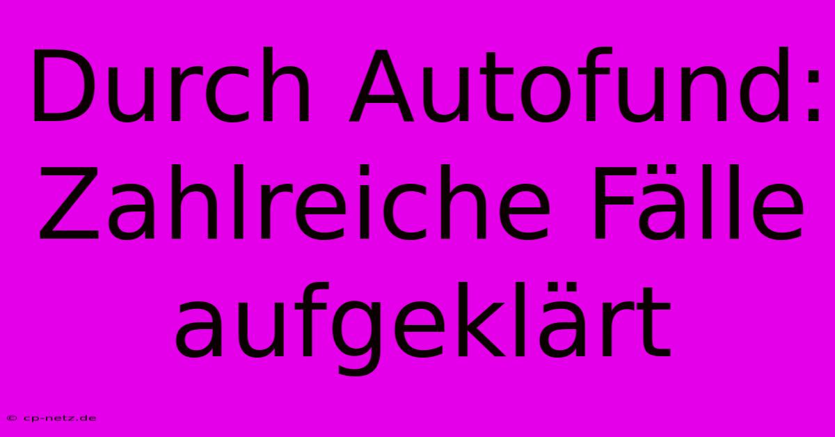 Durch Autofund: Zahlreiche Fälle Aufgeklärt