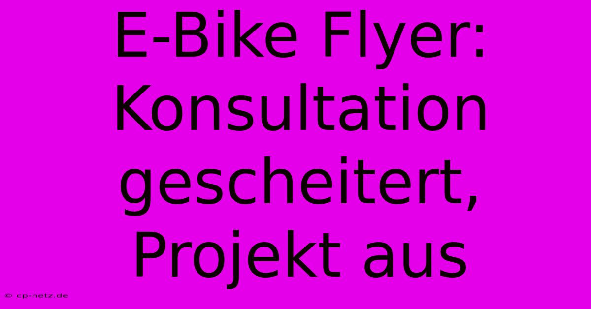 E-Bike Flyer: Konsultation Gescheitert, Projekt Aus