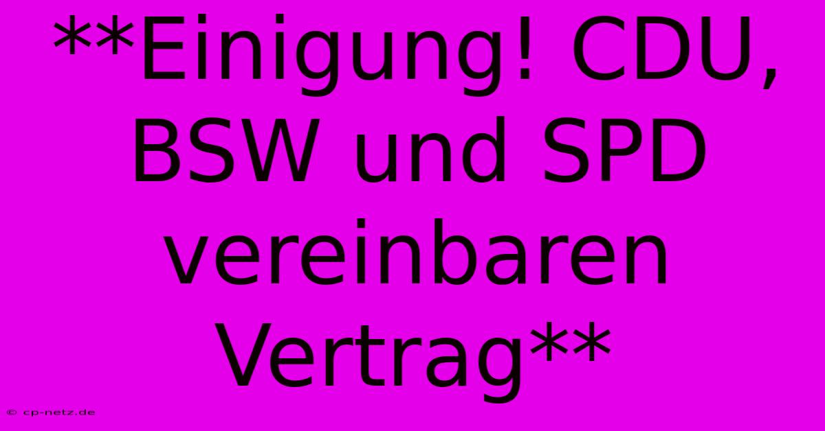 **Einigung! CDU, BSW Und SPD Vereinbaren Vertrag**