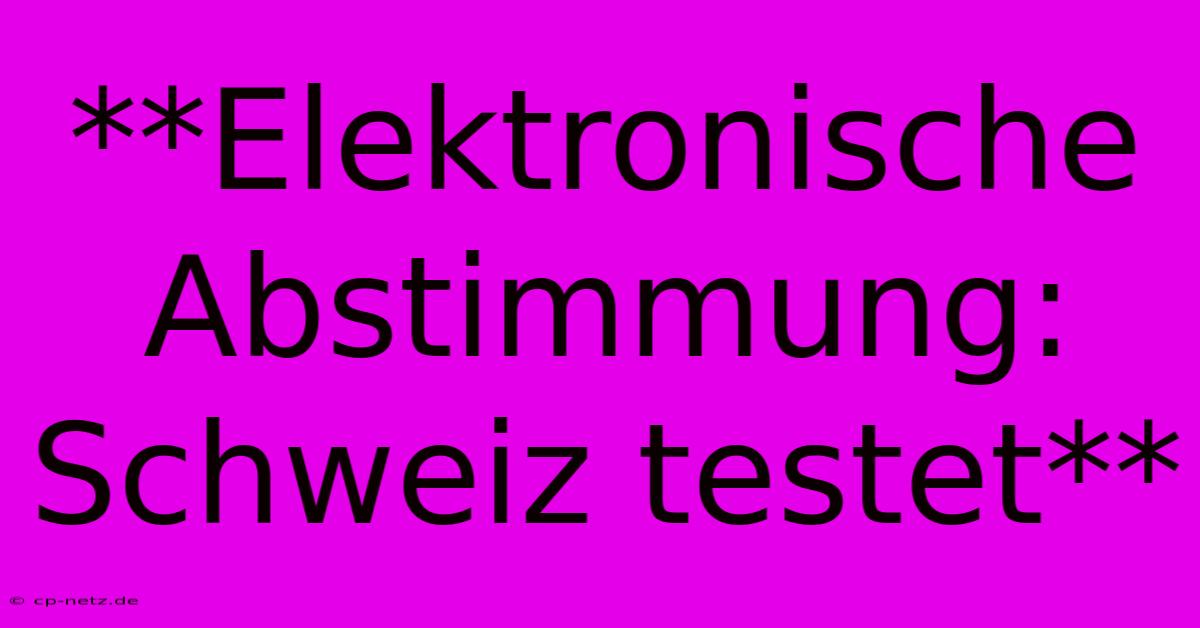 **Elektronische Abstimmung: Schweiz Testet**