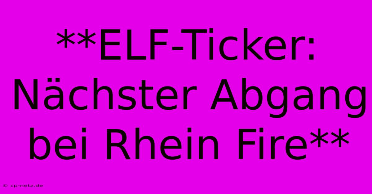 **ELF-Ticker: Nächster Abgang Bei Rhein Fire**