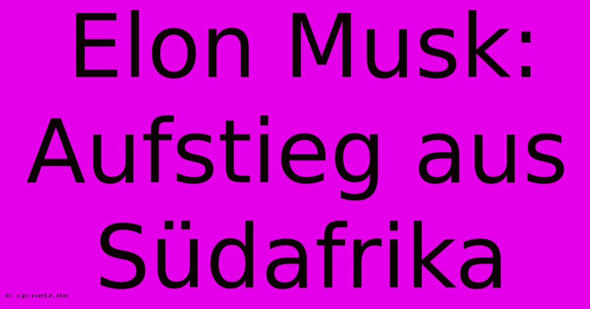 Elon Musk: Aufstieg Aus Südafrika