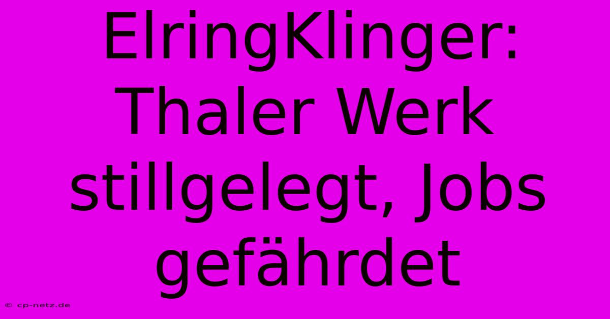 ElringKlinger: Thaler Werk Stillgelegt, Jobs Gefährdet